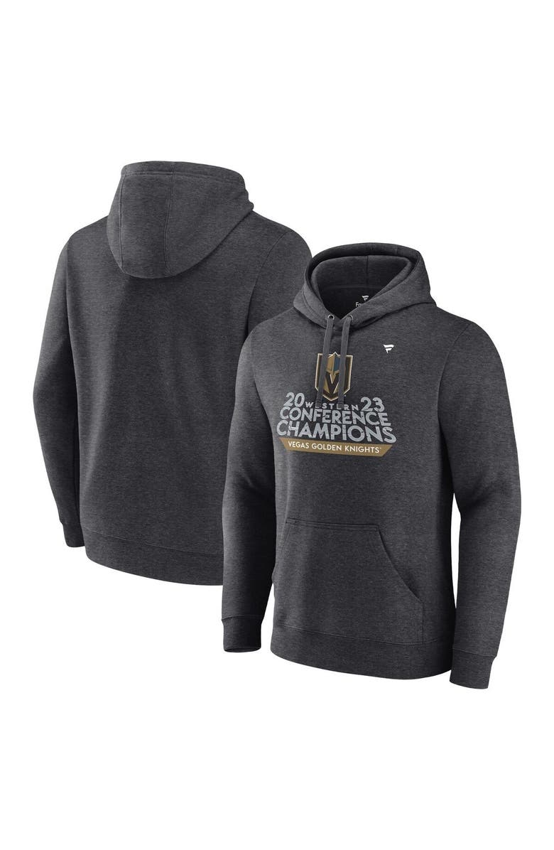FANATICS Men's Fanatics Branded  Heather Charcoal Vegas Golden Knights 2023 Western Conference Champions Locker Room Pullover Hoodie, Main, color, 