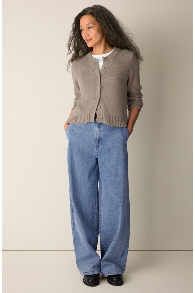 Organic Cotton Crewneck Cardigan, Alternate, color, WHEAT