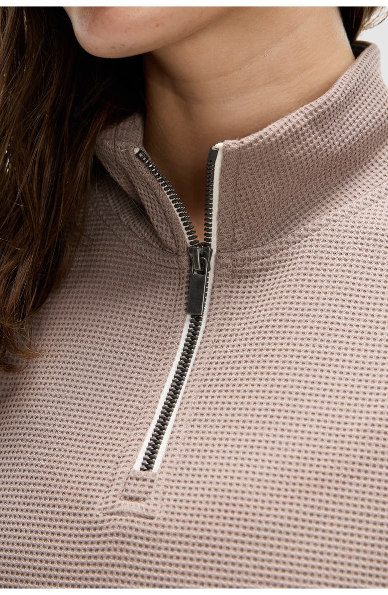 Peloton Waffle Mock Neck 1/2 Zip, Alternate, color, Taupe Grey
