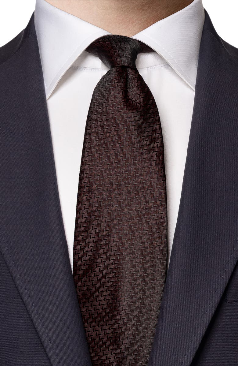 Eton Red Herringbone Silk Tie, Alternate, color, 