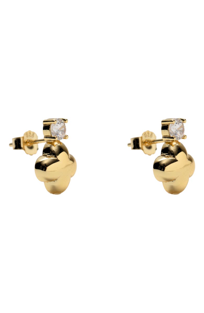 Argento Vivo Sterling Silver Cubic Zirconia Clover Stud Earrings, Main, color, Gold