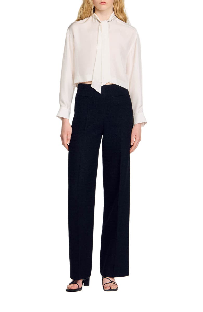 SANDRO Cropped silk shirt, Alternate, color,