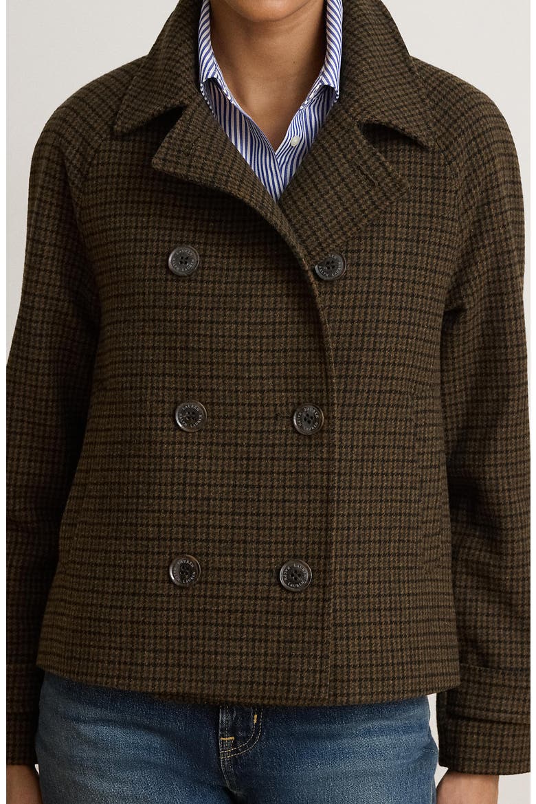 Double Breasted Wool Blend Crop Coat, Alternate, color, FORREST/ BLACK MINI