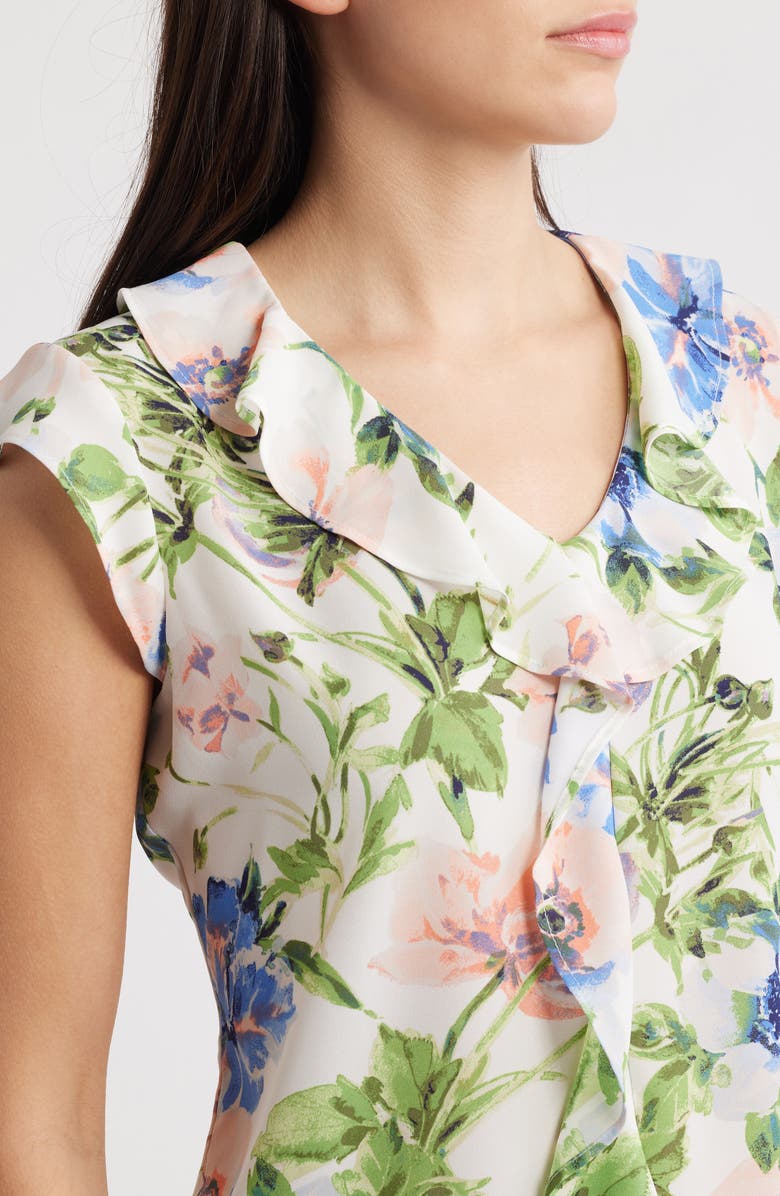 Tahari ASL Floral Ruffle Front Top, Alternate, color, 