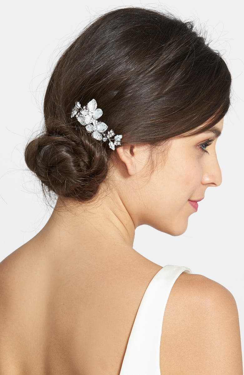 Wedding Belles New York Crystal Floral Hair Comb, Main, color, 