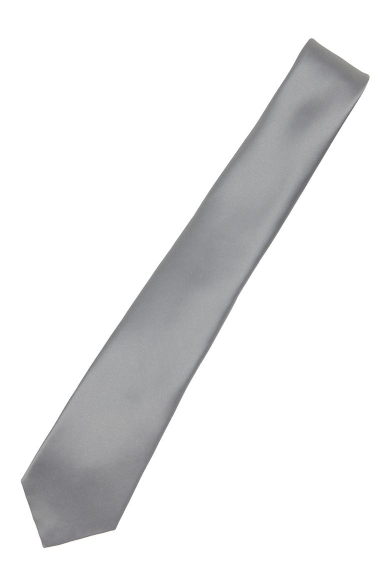 Men's Solid Satin X-Long Tie, Alternate, color, SLATE
