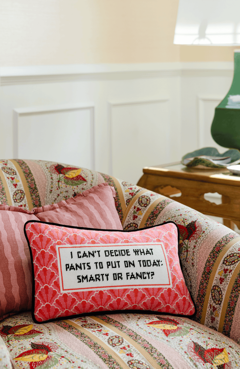 Furbish Studio Pants Needlepoint PIllow, Alternate, color, Pants