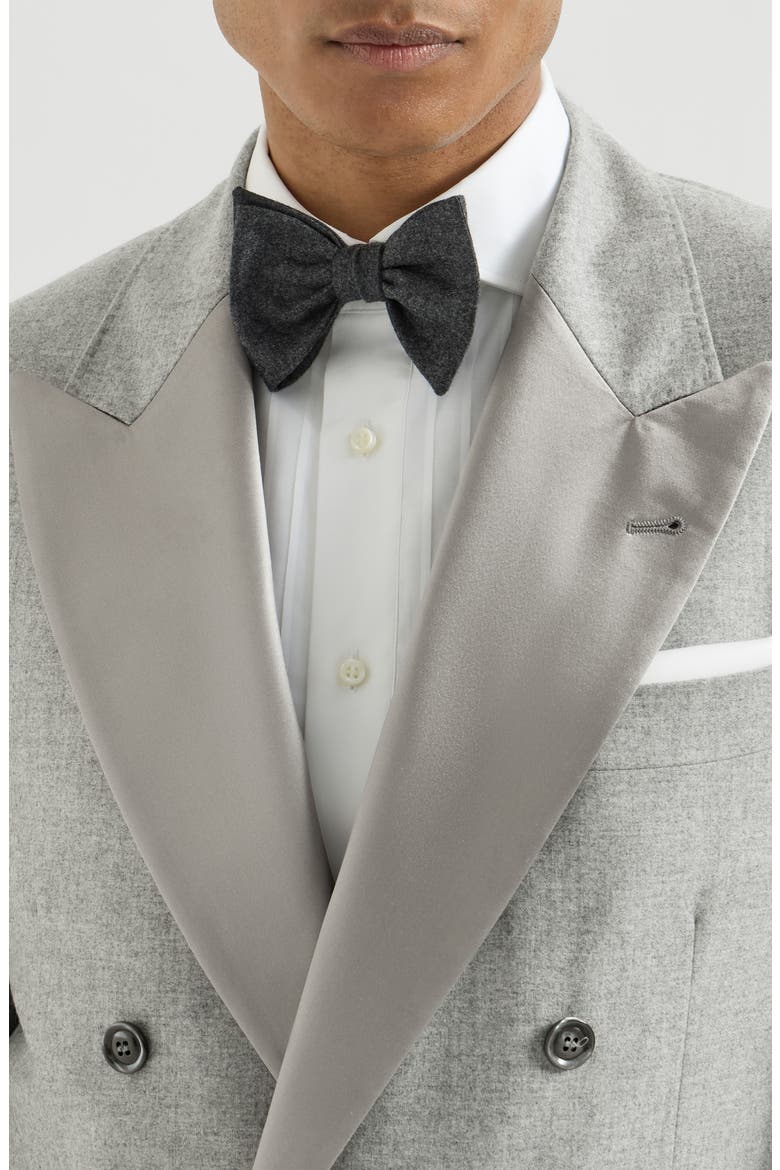 Cashmere and silk lightweight flannel tuxedo one-and-a-half breasted jacket and trousers with double pleats and waist tabs, Alternate, color, Light Grey