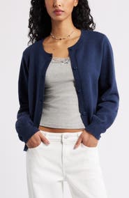 BP. Crewneck Cotton Blend Cardigan