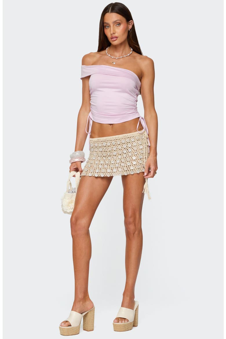 Yafa Off the Shoulder Side Ruched Knit Top, Alternate, color, PURPLE