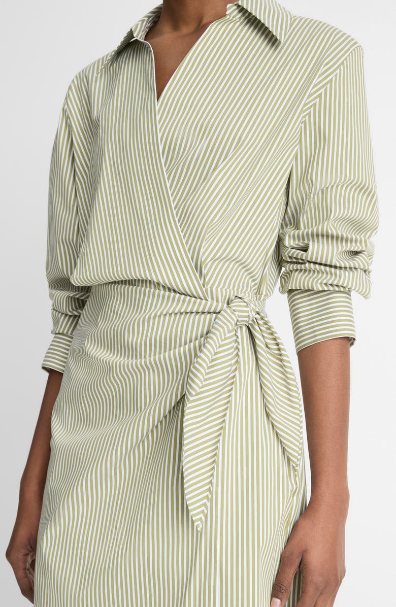 Vince Furrow Stripe Long Sleeve Wrap Shirtdress, Alternate, color, Herbaria/Off White