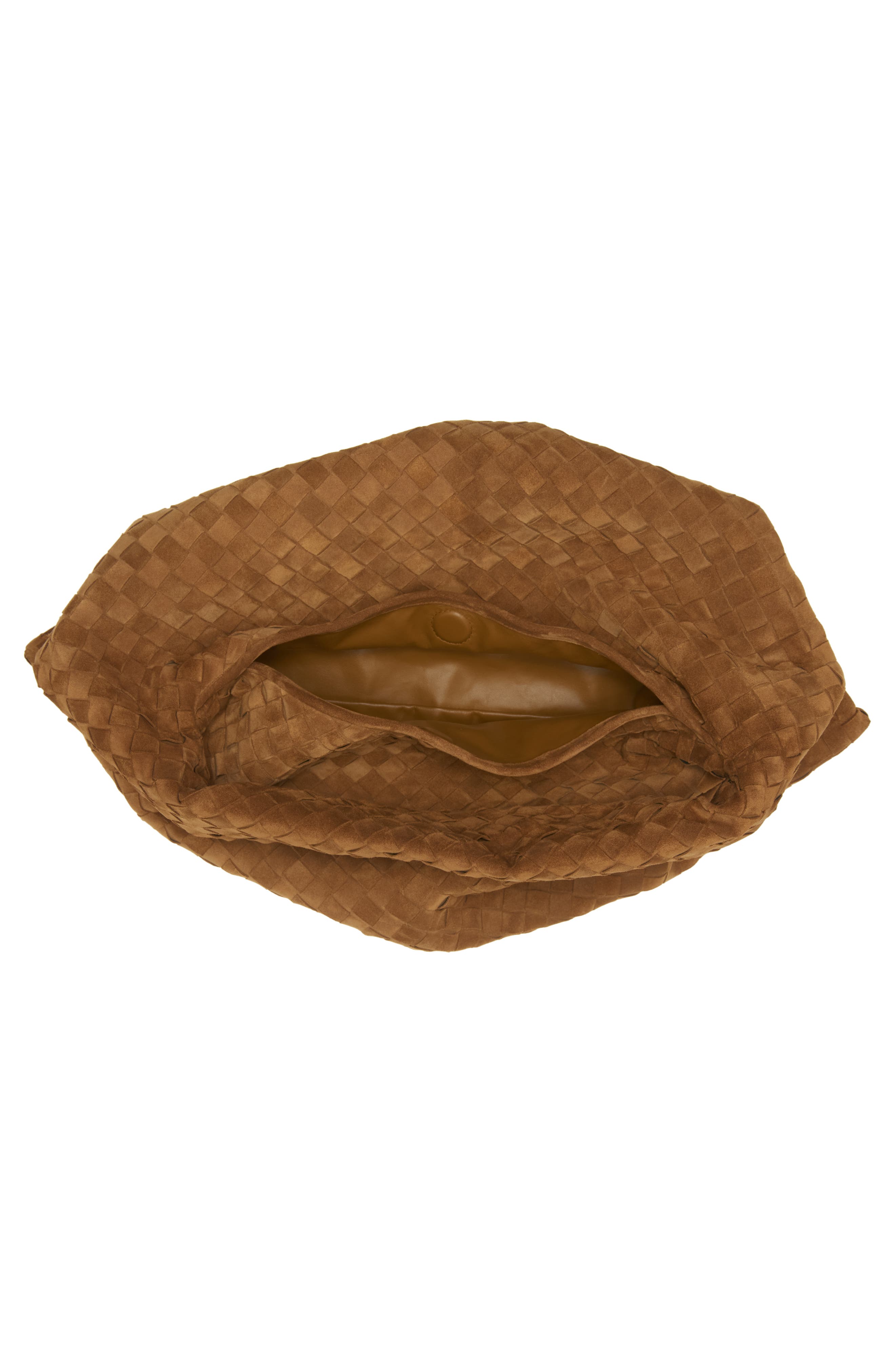 Bottega Veneta Large Hop Intrecciato Suede Hobo Bag, Alternate, color, Acorn/ Brass
