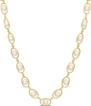 DELMAR 8–8.5mm Cultured Freshwater Pearl & CZ Oval Chain Necklace