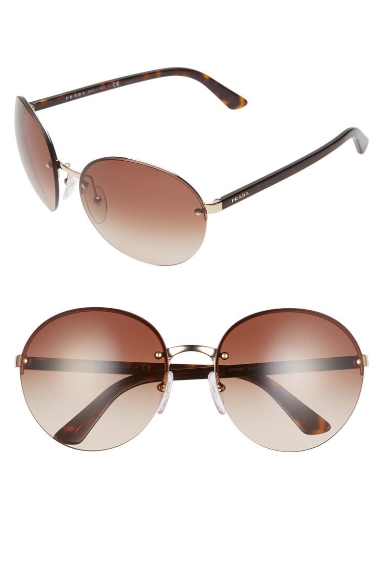 61mm Rimless Round Sunglasses, Main, color, BROWN/ GOLD/ BROWN GRADIENT