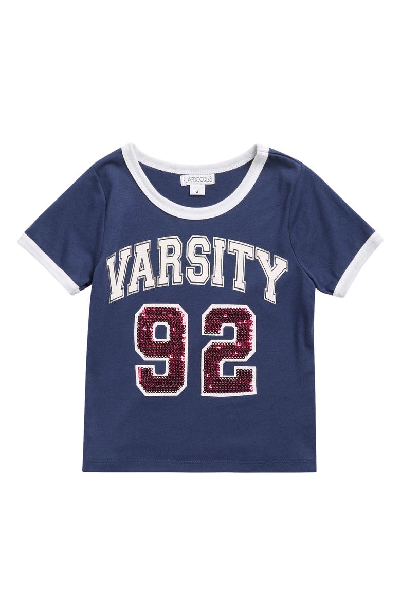 Flapdoodles Kids' Varsity Game Day Ringer T-Shirt, Main, color, Navy