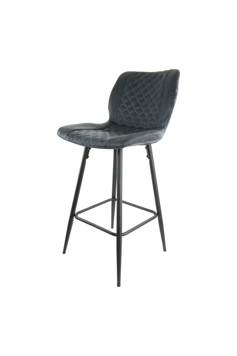 2 Piece Diamond Stitched Faux Leather Bar Chair with Metal Legs, Alternate, color, Black