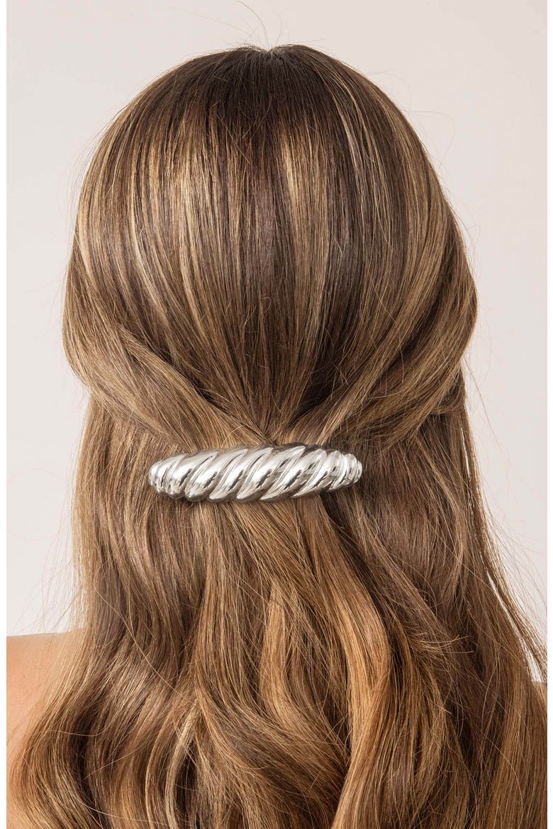 Twisted Oblong Hair Barrette, Alternate, color, SILVER