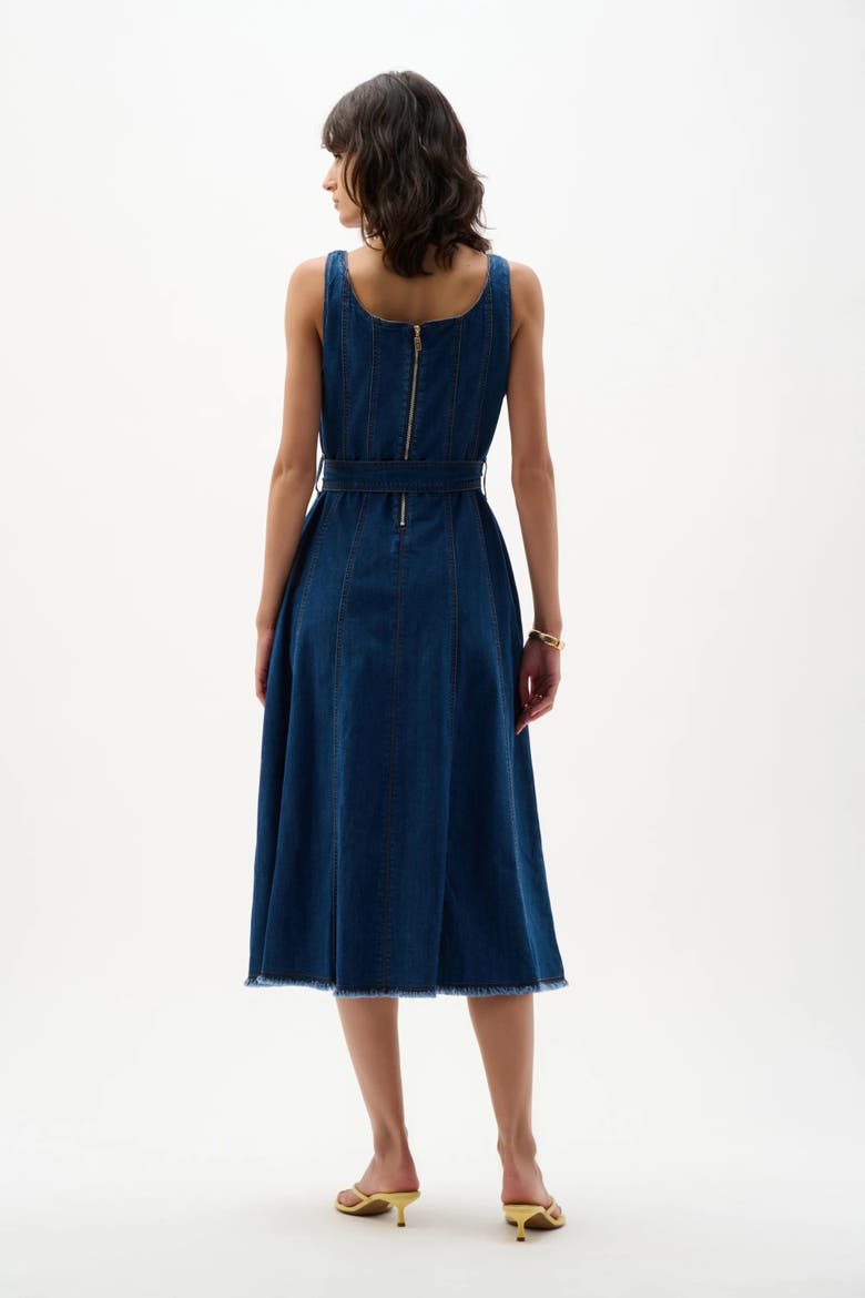 Denim Fit And Flare Midi Dress With Belt, Alternate, color, Denim Medium Blue