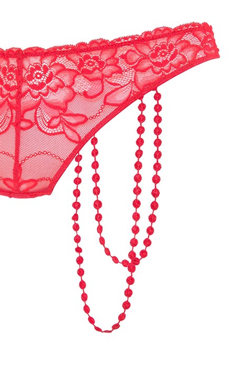LASCANA Women's Strappy Lace Thong, Alternate, color, Red