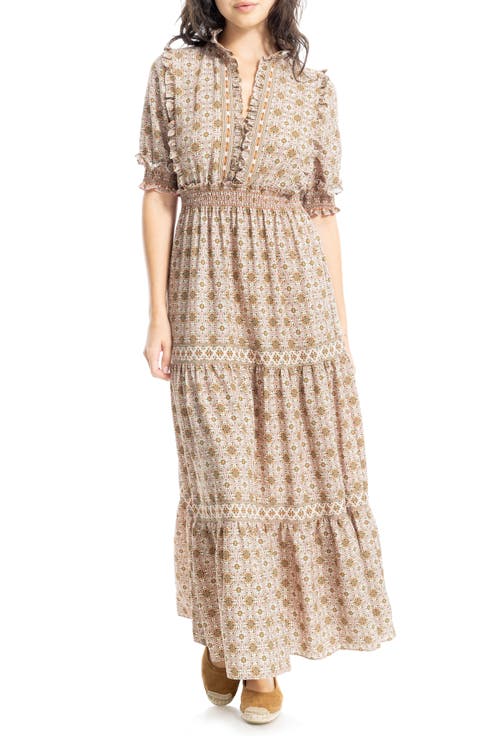 Floral Short Sleeve Tiered Maxi Dress