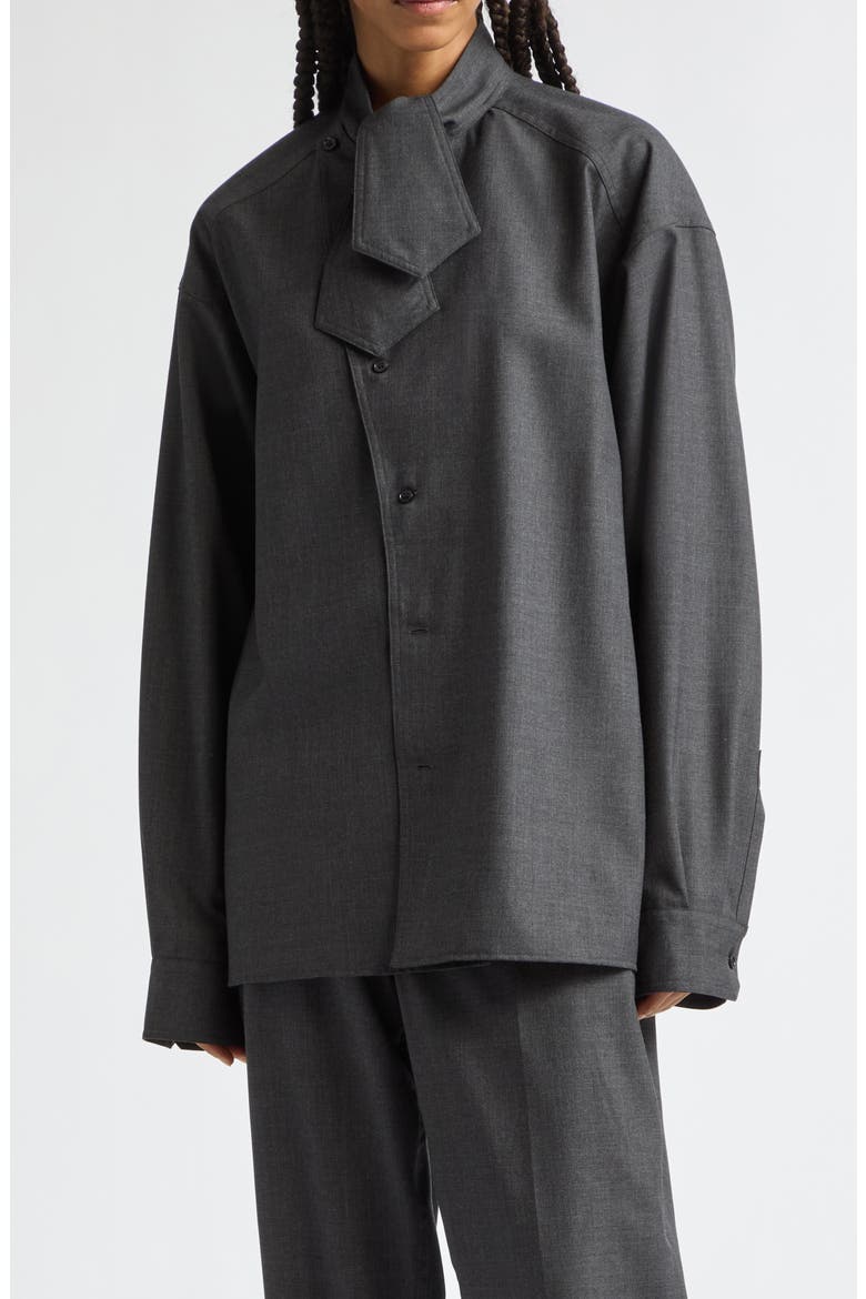 Wool Shirt with Tie, Main, color, MELANGE BLACK / WHITE
