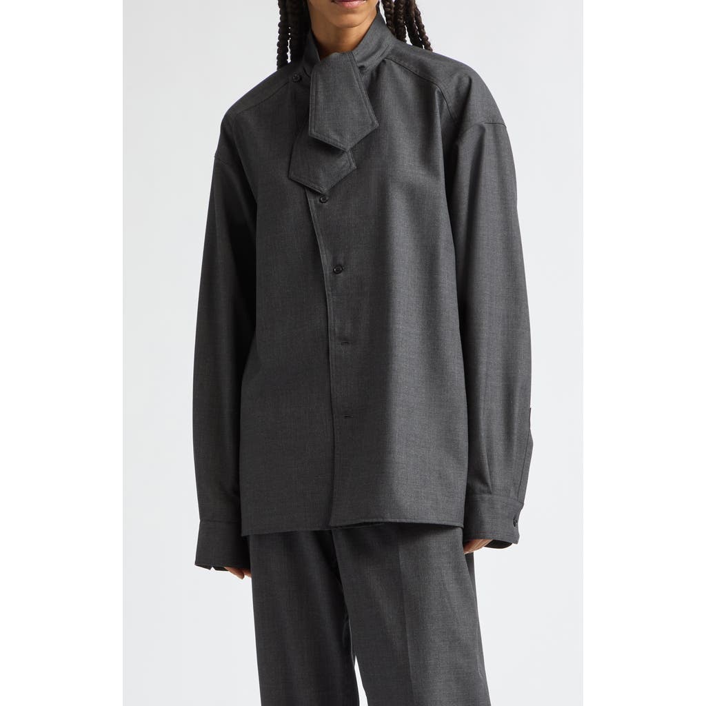 Plan C Wool Shirt With Tie In Melange Black/white