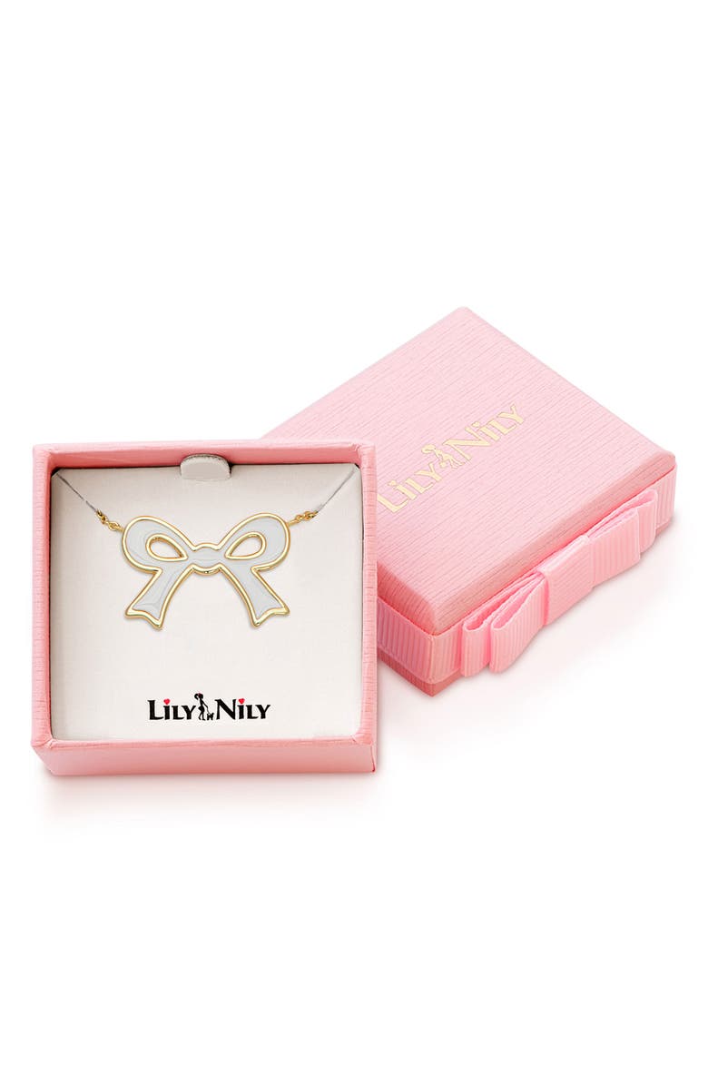 Lily Nily Kids' Flat Bow Pendant Necklace, Alternate, color, White