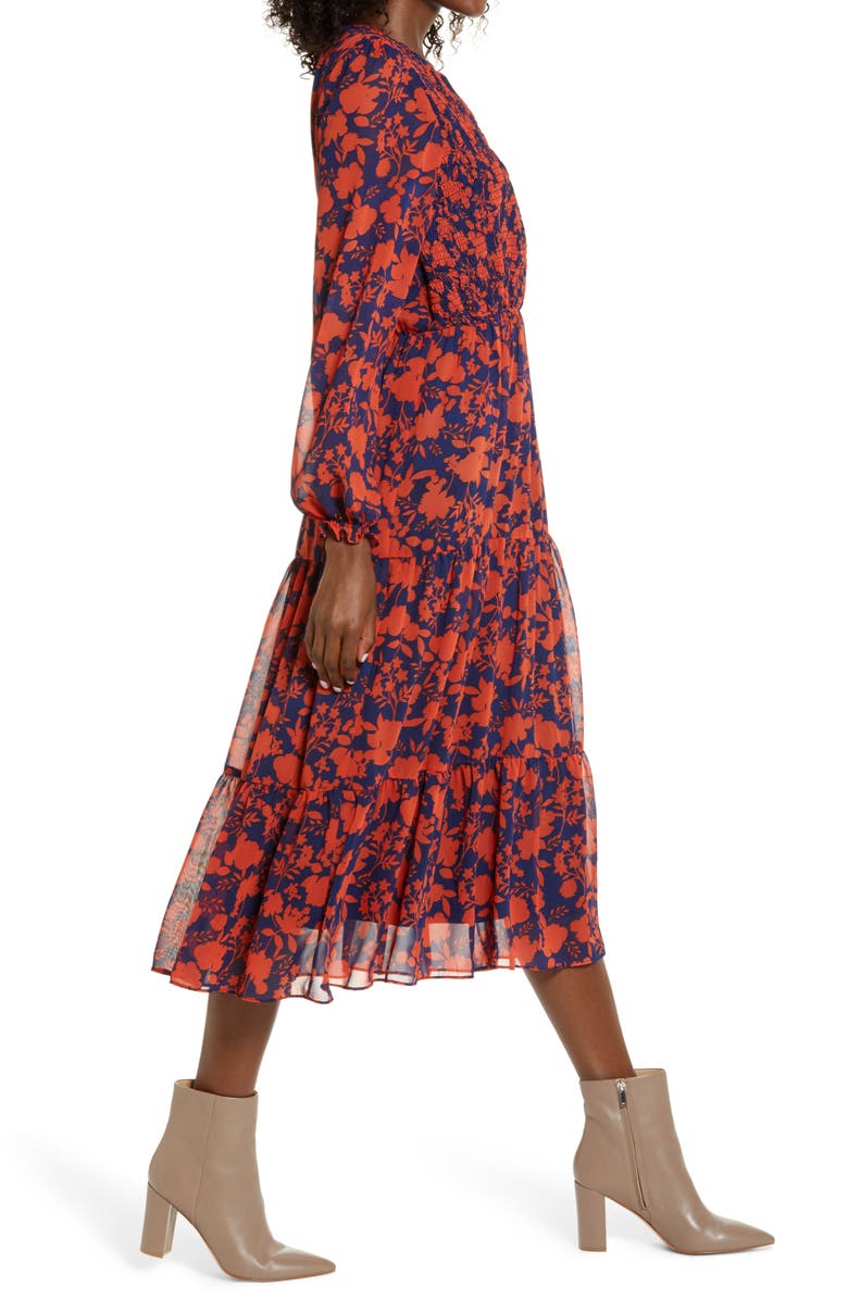 Julia Jordan Floral Long Sleeve Chiffon Midi Dress, Alternate, color,