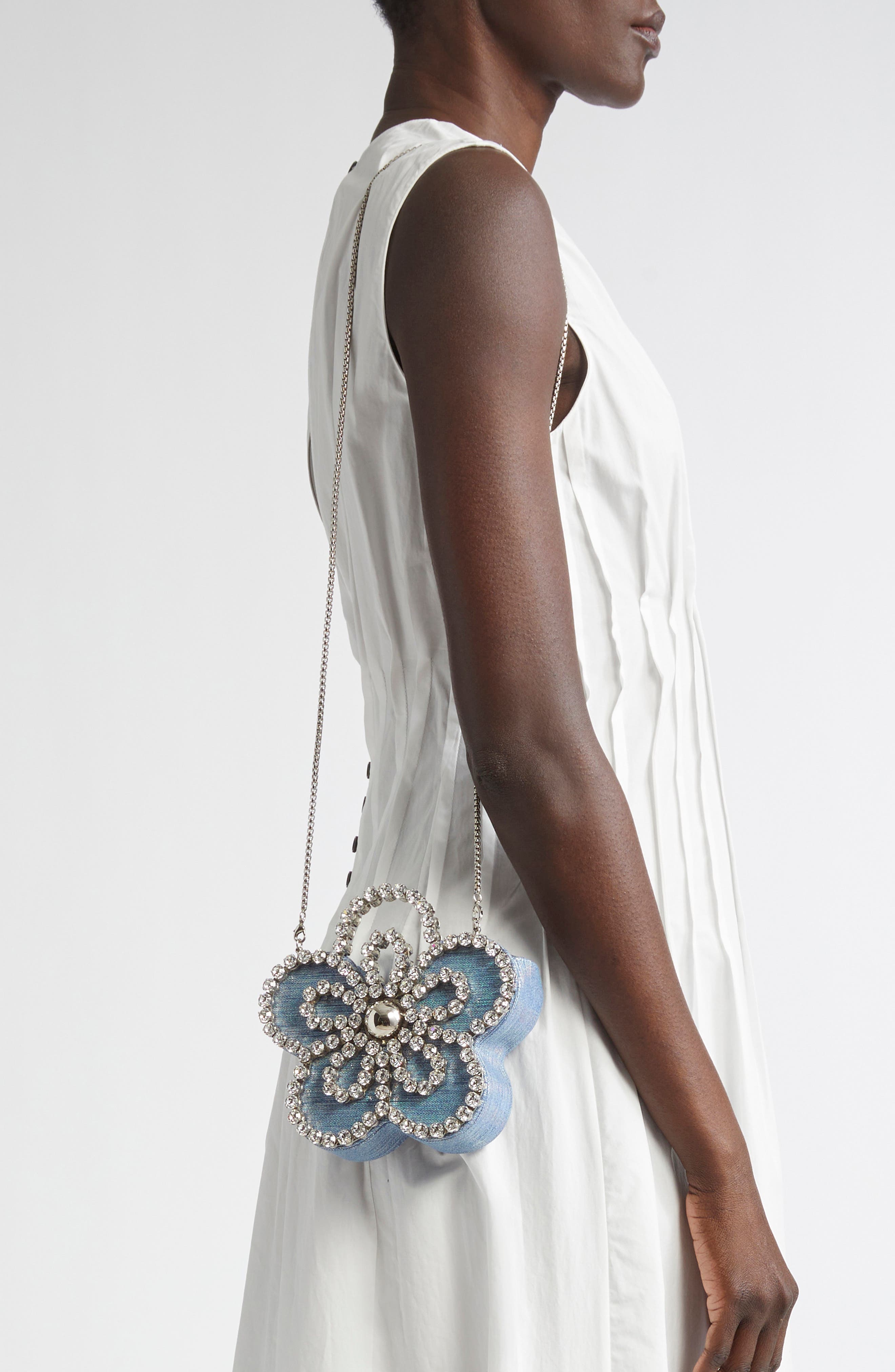 Mini Flower Tweed Clutch, Alternate, color, BLUE