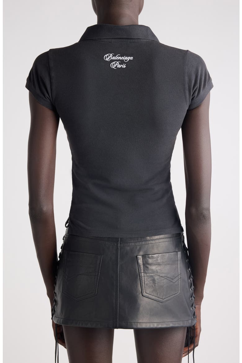 Logo Embroidered Cotton Piqué Crop Polo, Alternate, color, 6552 WASHED BLACK 2/ WHITE