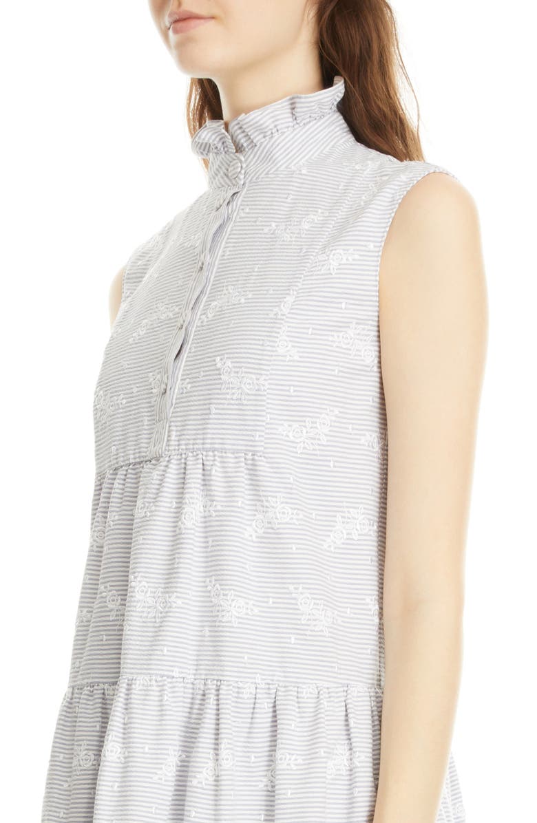 Erdem Porto Embroidered Floral Tiered Seersucker Dress, Alternate, color, 