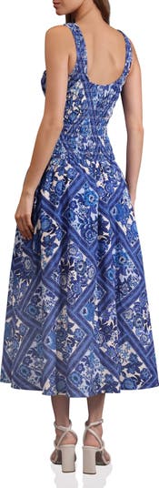 Drop Waist Smocked Midi Dress