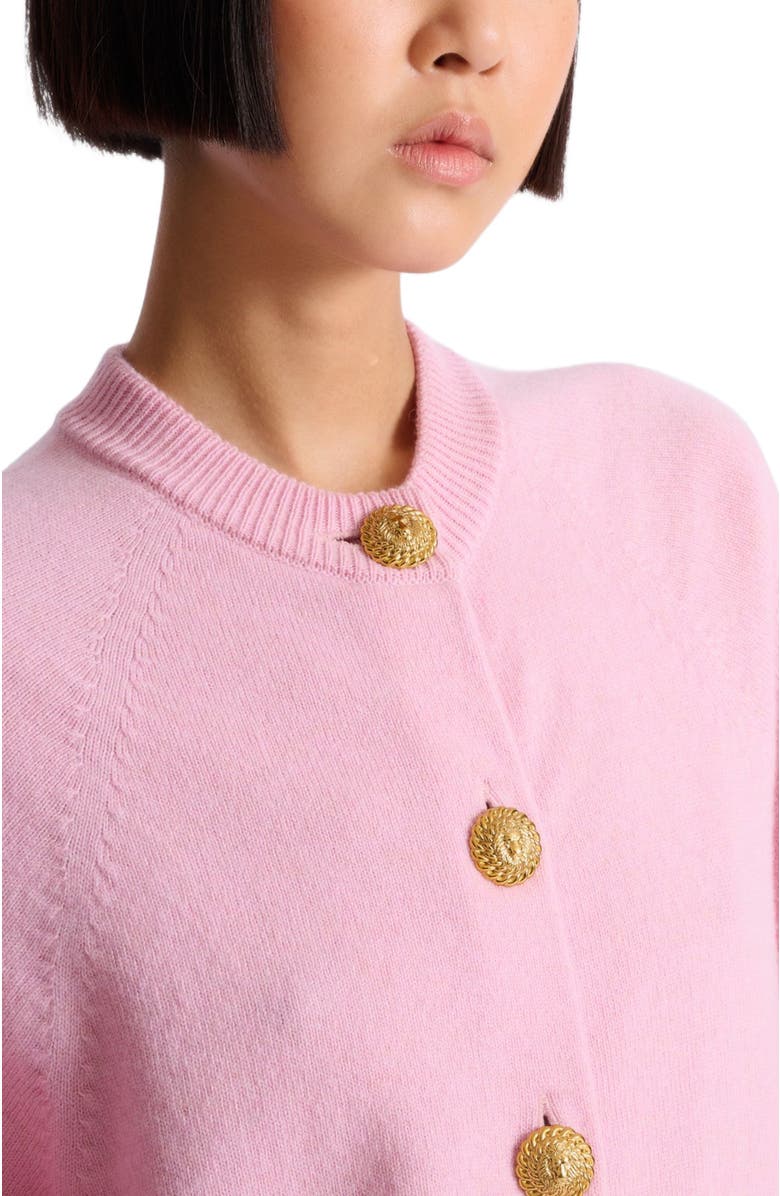 Balmain Buttoned eco-cashmere cardigan, Alternate, color, Pink