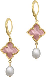 Adornia 14K Yellow Gold Vermeil Floral and 10mm Cultured Pearl Drop Earrings