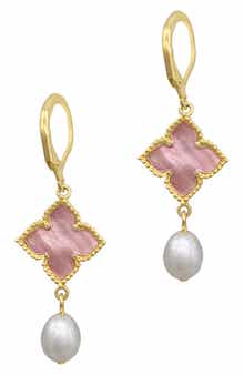 Adornia 14K Yellow Gold Vermeil Floral and 10mm Cultured Pearl Drop Earrings