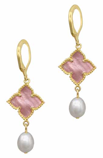 Adornia 14K Yellow Gold Vermeil Floral and 10mm Cultured Pearl Drop Earrings