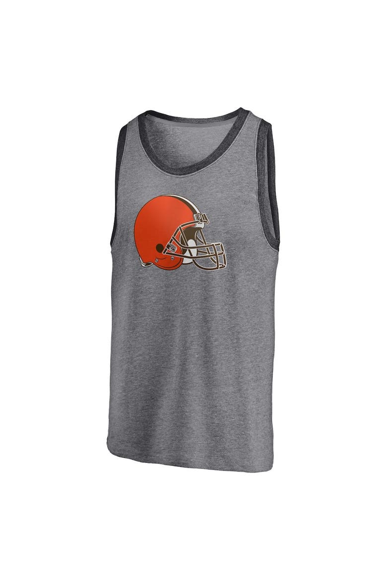 Men's Fanatics Branded Heathered Gray/Heathered Charcoal Cleveland Browns Famous Tri-Blend Tank Top, Alternate, color, Heather Gray