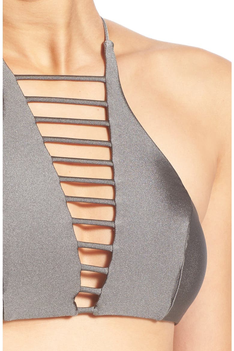 'Luna Lux' High Neck Bikini Top, Alternate, color, PEWTER
