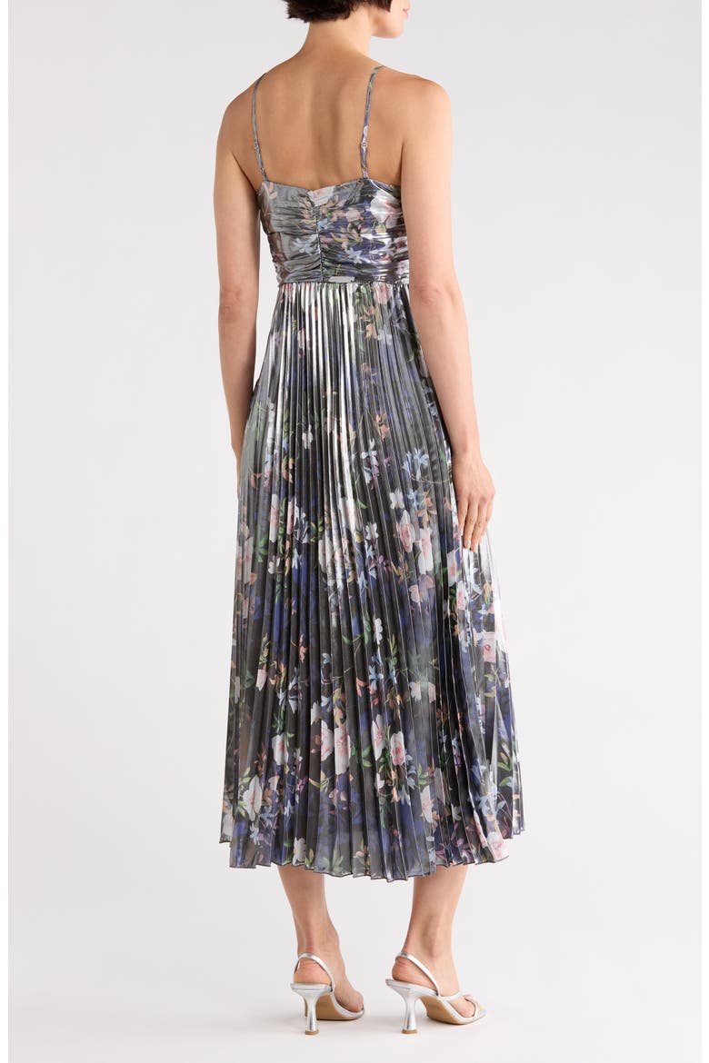 Metallic Floral Empire Waist Pleated Midi Dress, Alternate, color, SPRING BLACK METALLIC