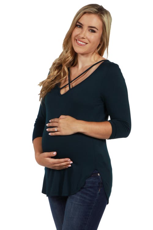 24seven Comfort Apparel Criss Cross Round Hemline Maternity Tunic Top In Green