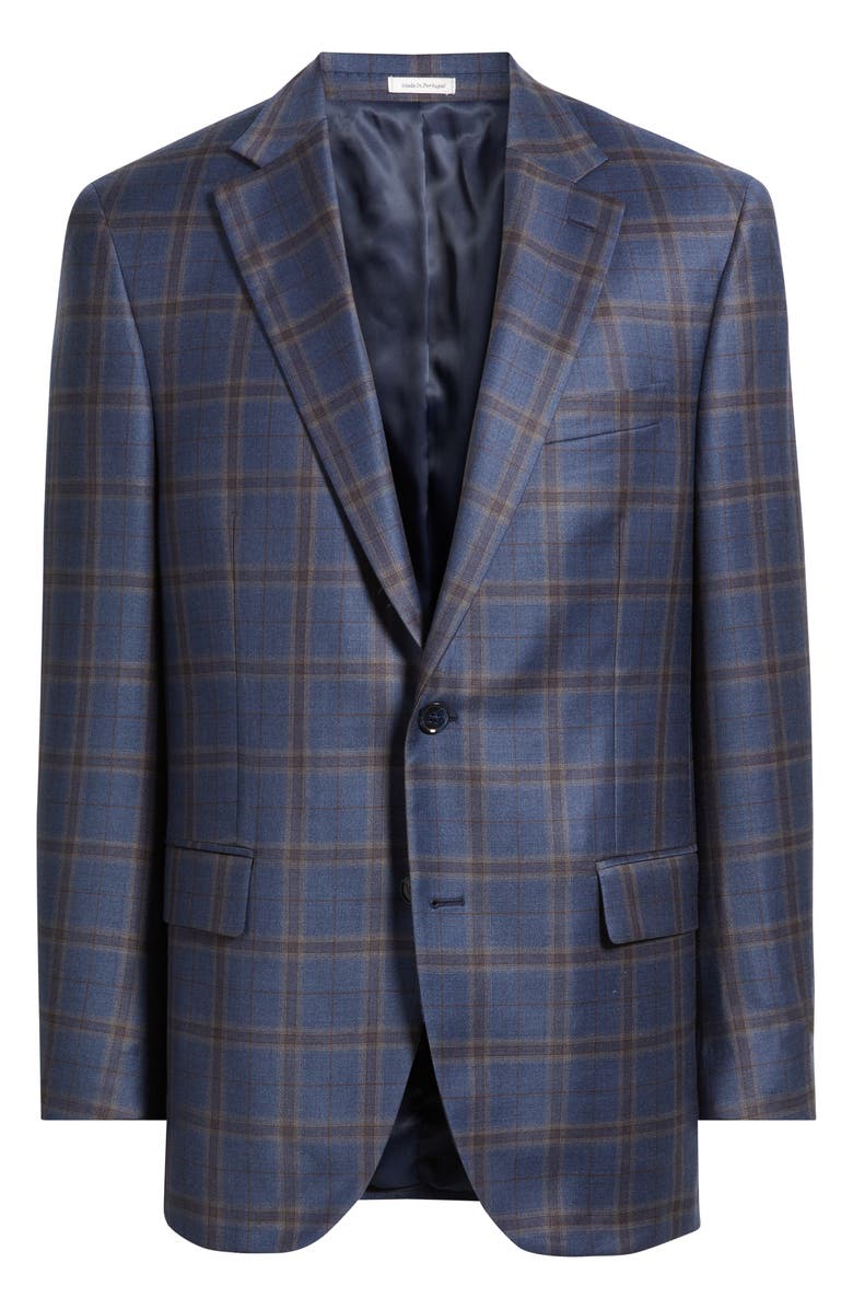 Peter Millar Flynn Classic Fit Navy & Brown Plaid Wool Sport Coat, Main, color, Blue