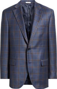 Peter Millar Flynn Classic Fit Navy & Brown Plaid Wool Sport Coat
