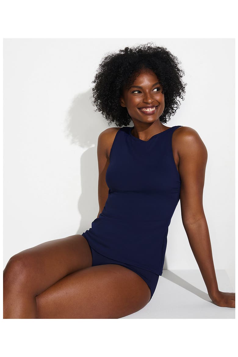 Plus Size High Neck UPF 50 Sun Protection Modest Tankini Swimsuit Top, Alternate, color, Deep Sea Navy
