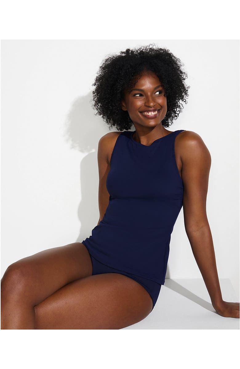 Lands' End Plus Size High Neck UPF 50 Sun Protection Modest Tankini Swimsuit Top, Alternate, color, Deep Sea Navy