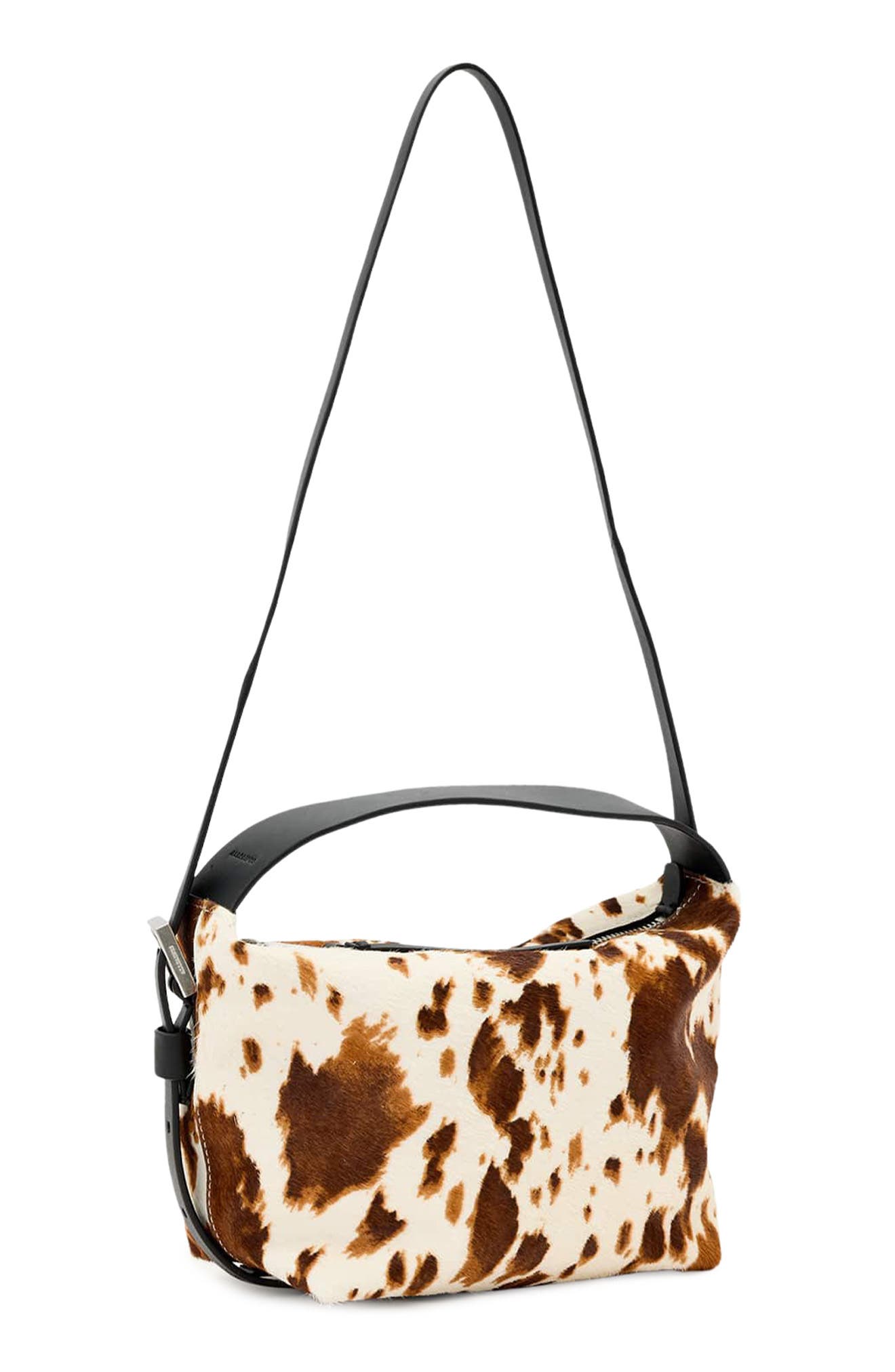 AllSaints Vega Grab Genuine Calf Hair Crossbody Bag, Alternate, color, Cow Print