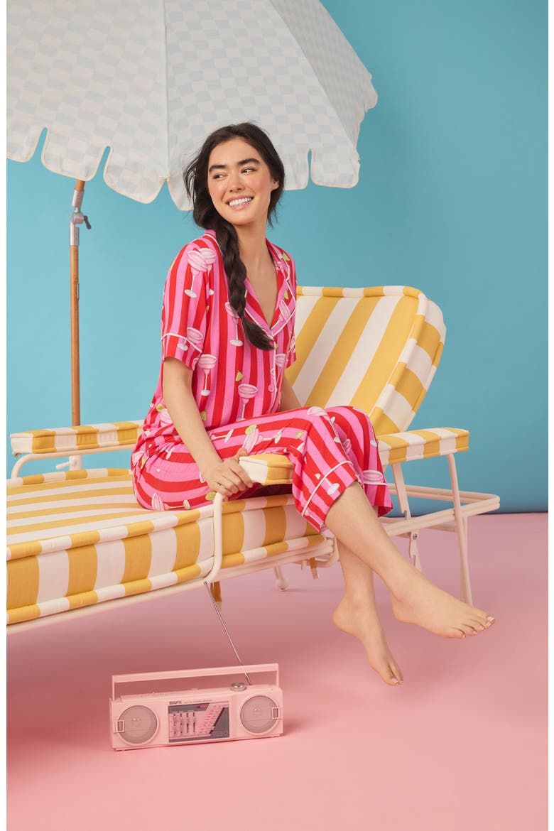 Print Crop Pajamas, Alternate, color, PINK STRIPE