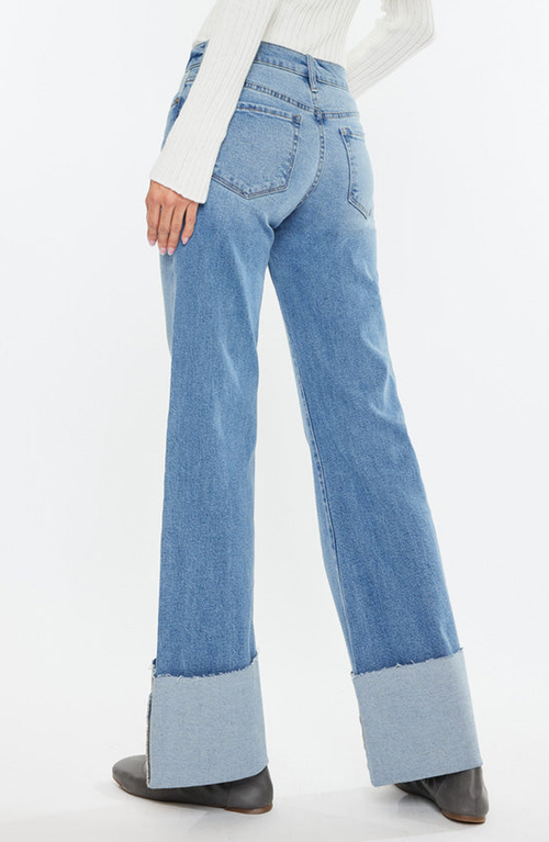 Kancan Emma Mid Rise Wide Leg Jeans In Medium In Medium Wash