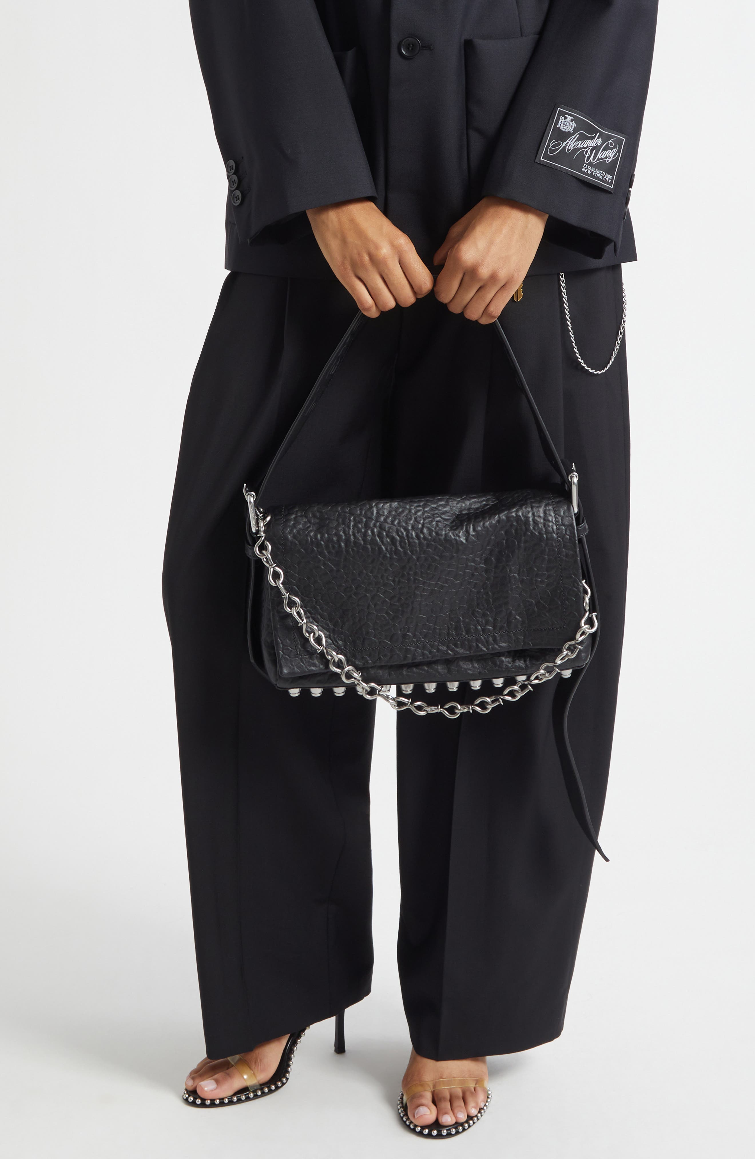 Alexander Wang Medium Ricco Crushed Leather Shoulder Bag, Alternate, color, 