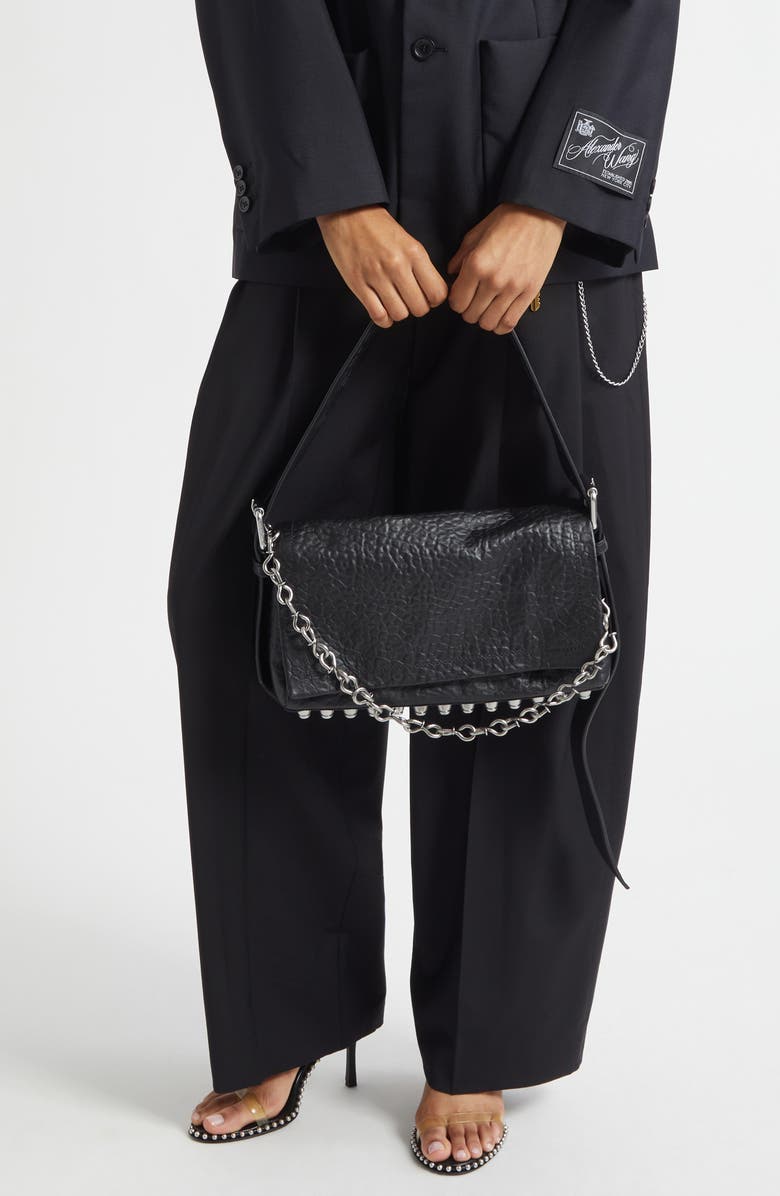 Alexander Wang Medium Ricco Crushed Leather Shoulder Bag, Alternate, color, Black