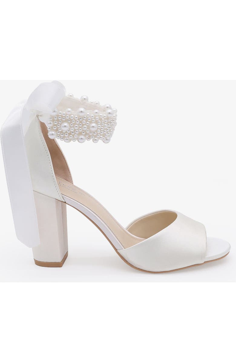 Kailee P Sasha Satin Block Heel Wedding Sandals with Perla Ankle Strap, Alternate, color, White